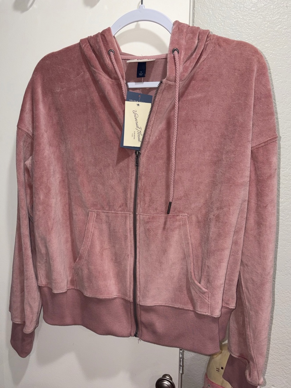 Velour Zip Hoodie Jacket - Dusty Rose
